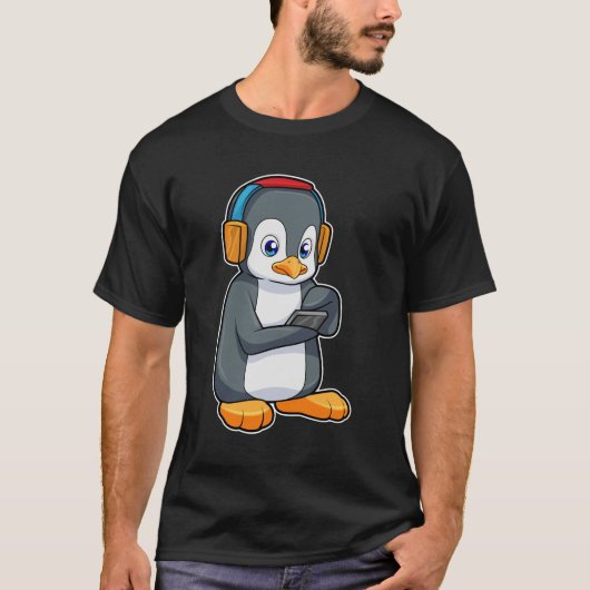 ペンギン音楽ヘッドホン Tシャツ (正面)
