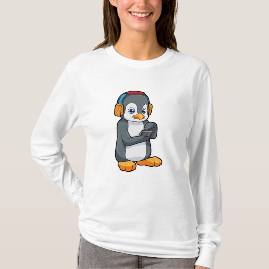 ペンギン音楽ヘッドホン Tシャツ (正面)