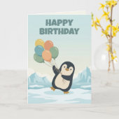 ペンギン風船 誕生日 | オーダーメイド子供の誕生日 カード (黄色い花)