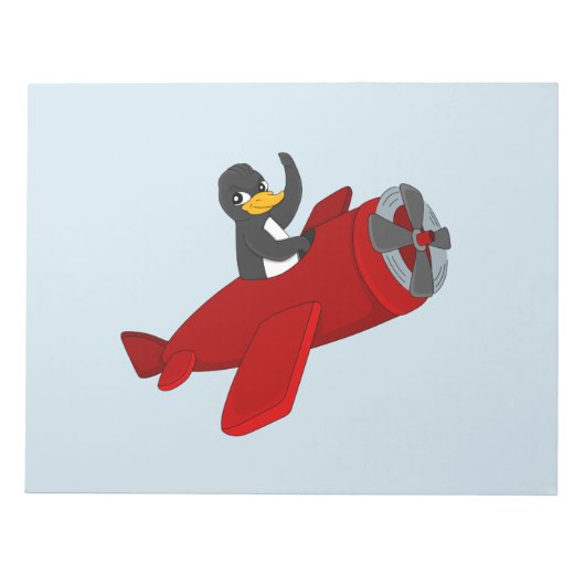 ペンギン飛んでいるアニメのメモ帳 ノートパッド (正面)