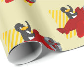 ペンギン飛んでいるグカートラッピング紙 ラッピングペーパー (ロールコーナー)