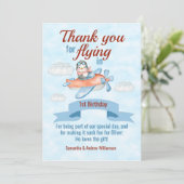 ペンギン飛行機ブルー1歳の誕生日 サンキューカード (スタンド正面)