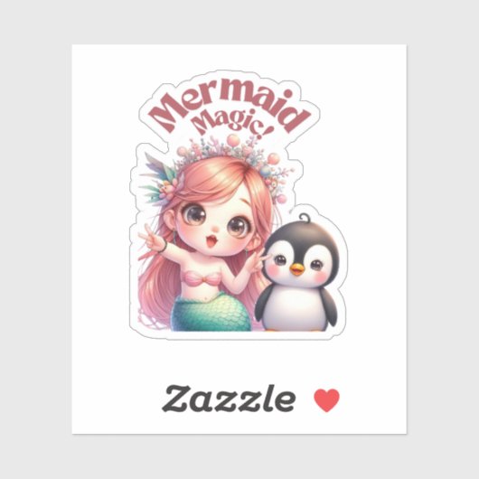 ペンギン魔法付きクリスマスマーメイドおもしろい シール (シート)