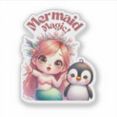 ペンギン魔法付きクリスマスマーメイドおもしろい シール (正面)