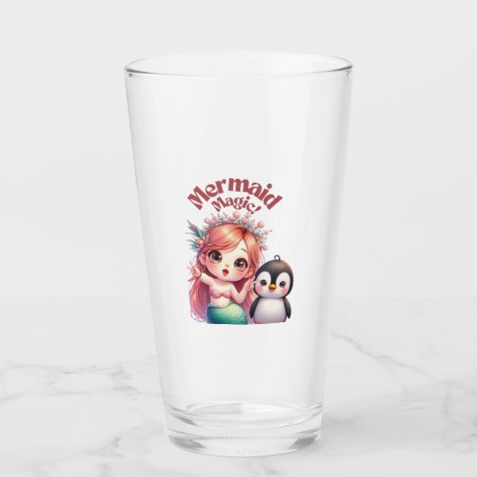 ペンギン魔法付きクリスマスマーメイドおもしろい タンブラーグラス (正面)
