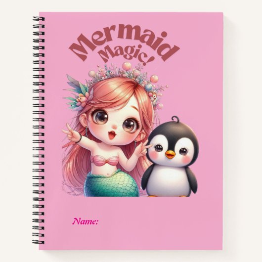 ペンギン魔法付きクリスマスマーメイドおもしろい ノートブック (正面)