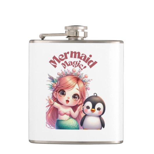 ペンギン魔法付きクリスマスマーメイドおもしろい フラスク (正面)