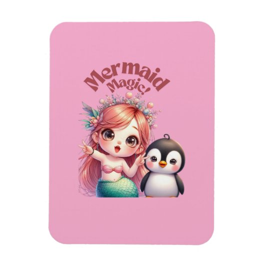 ペンギン魔法付きクリスマスマーメイドおもしろい マグネット (縦)
