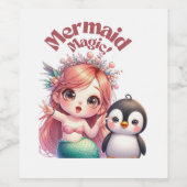 ペンギン魔法付きクリスマスマーメイドおもしろい ワインラベル (シングルラベル)