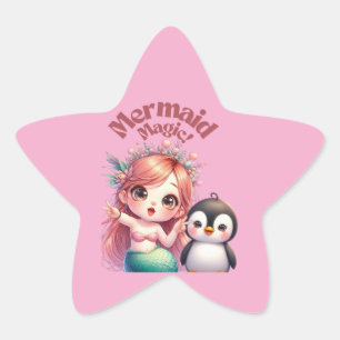 ペンギン魔法付きクリスマスマーメイドおもしろい 星シール