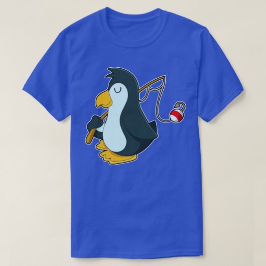 ペンギン魚釣りと魚釣り棒 Tシャツ (デザイン正面)