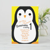 ペンギン1歳の誕生日かわいい冬の招待状 招待状 (スタンド正面)