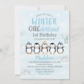 ペンギン1歳の誕生日招待状ウィンターオネダーランド 招待状 (正面)