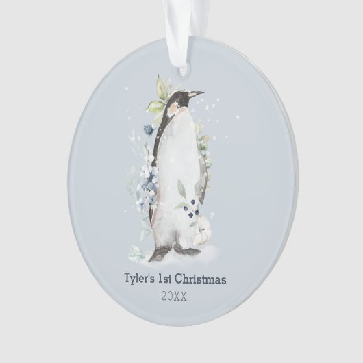 ペンギン1stクリスマスブルーパーソナライズされたオーナメント オーナメント (正面)