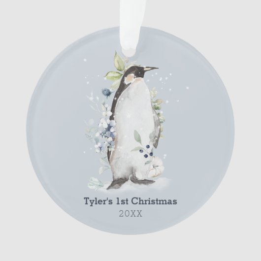 ペンギン1stクリスマスブルーパーソナライズされたオーナメント オーナメント (正面)