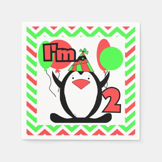 ペンギン2nd誕生日紙ナプキンス スタンダードカクテルナプキン (正面)