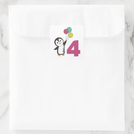 ペンギン4誕生日バルーン子供へスクエアS スクエアシール (バッグ)