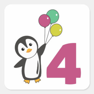 ペンギン4誕生日バルーン子供へスクエアS スクエアシール