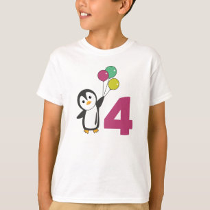 ペンギン4誕生日バルーン子供へTシャツ Tシャツ