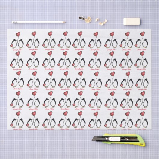 ペンギン40回またはルビ結婚ーの記念日 薄葉紙 (クラフト)