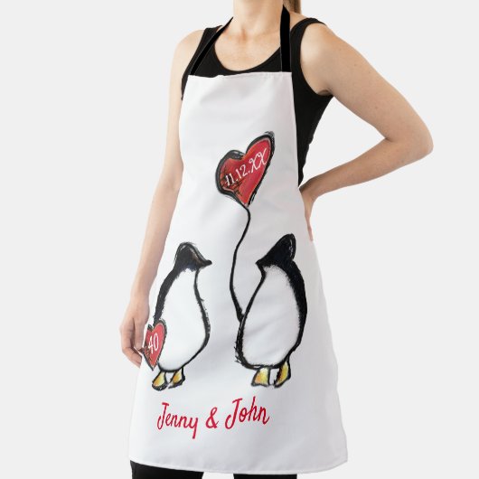 ペンギン40番目のルビー結婚又は記念日 エプロン (インサイチュ)