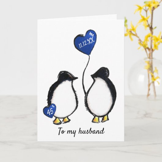 ペンギン45回サファ結婚イア記念日の夫 カード (黄色い花)