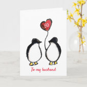 ペンギン50歳の誕生日または任意の年齢の夫のカード カード (黄色い花)
