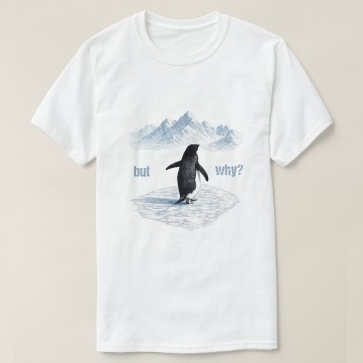 ペンギン、でもなぜ山々 Tシャツ (デザイン正面)