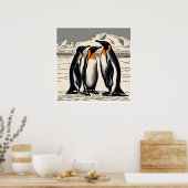 ペンギン – アーカイブ用ウッドブロックプリント ポスター (キッチン)