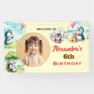 ペンギン イエロー キッズ ニュートラル 誕生日パーティー 横断幕