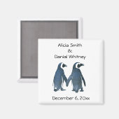 ペンギン・カップルが日付磁石を保存 マグネット (正面/裏面)