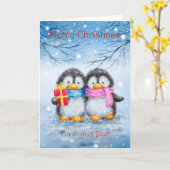ペンギン・カップル、お二人にとってメリークリスマス カード (黄色い花)