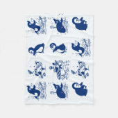 ペンギン、クジラ、イルカ フリースブランケット (正面)