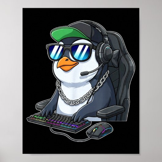 ペンギン ゲーマー おもしろい ゲーム好き ペンギン ゲームをする ポスター (正面)