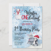 ペンギン | スノーマン ウィンター ワンダーランド 1歳の誕生日 招待状 (正面)