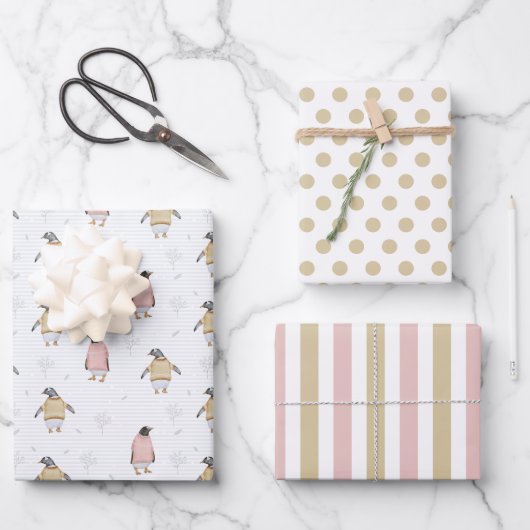 ペンギン・セーター包装紙セット3 ラッピングペーパーシート (正面)