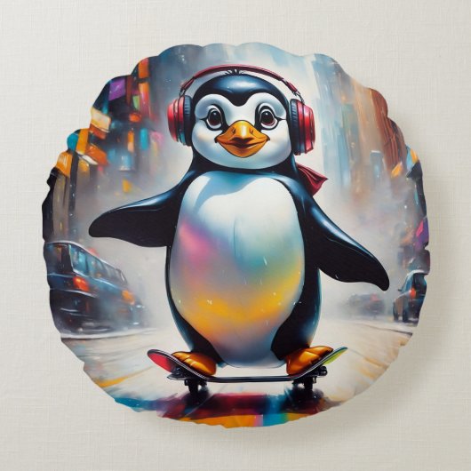 ペンギン・デジタ絵画ル・アークールト ラウンドクッション (正面)