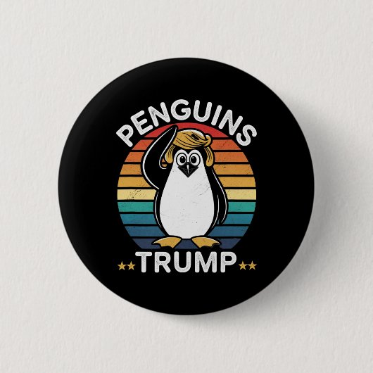 ペンギン トランプ 面白い レジスト 抗議 デザイン 缶バッジ (正面)