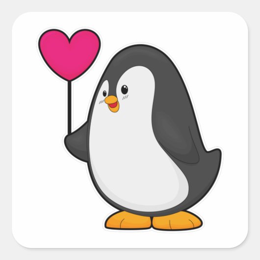 ペンギン(ハート風船) スクエアシール (正面)