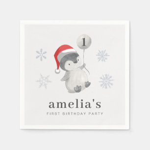 ペンギン・バルーン1歳の誕生日 スタンダードカクテルナプキン