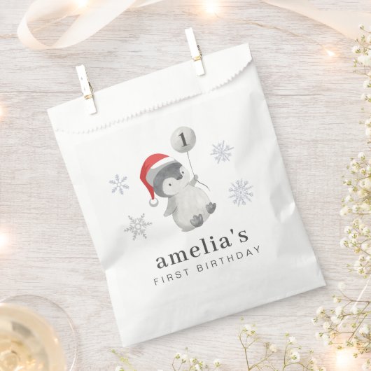 ペンギン・バルーン1歳の誕生日 フェイバーバッグ (クリップ留めされた状態)