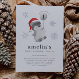 ペンギン・バルーン1歳の誕生日 招待状