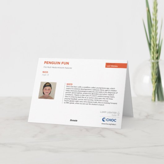 ペンギン・ファン - 子供たちのためのチョコレートのアート サンキューカード (裏面)