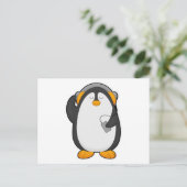 ペンギン & ヘッドセット付き携帯電話 ポストカード (スタンド正面)
