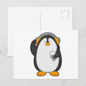 ペンギン & ヘッドセット付き携帯電話 ポストカード (正面/裏面)