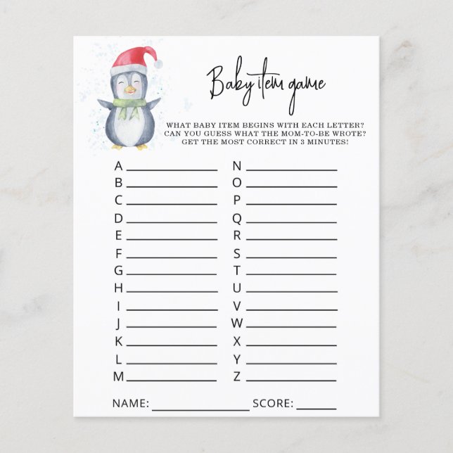 ペンギン – ベビーアイテムゲーム。赤ちゃんシャワーゲーム (正面)