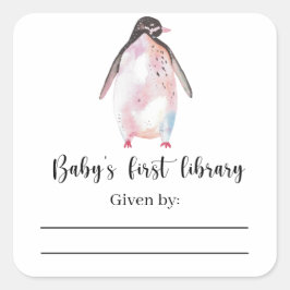 ペンギン - ベビーシャワーのためのブックプレート, 赤ちゃんのための本 スクエアシール