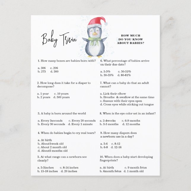 ペンギン – ベビートリビア |赤ちゃんシャワーゲーム (正面)