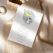 ペンギン ムーン ウィンター  水彩 ベビー シャワー 招待状