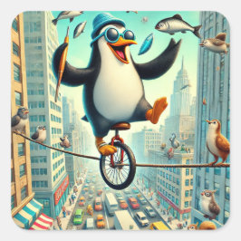 ペンギン・ユニサイクリストの街お洒落- Circus スクエアシール